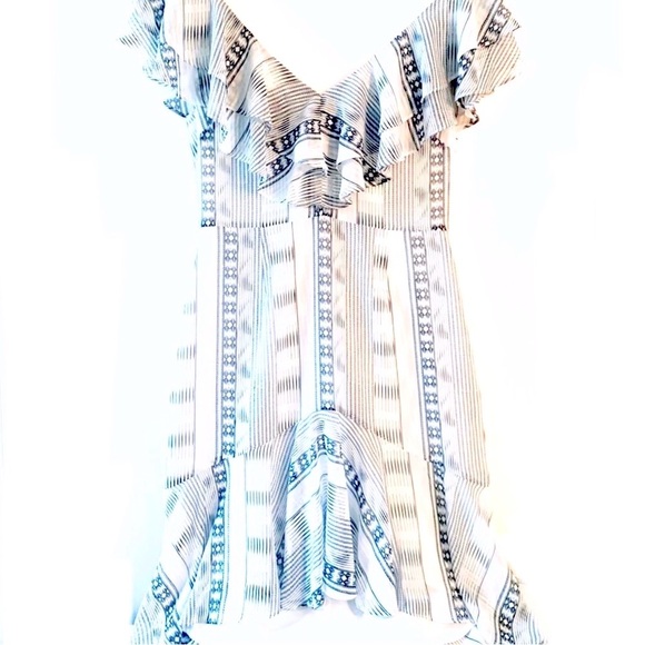 WAYF Chelsea Ruffle Chiffon
High/low Dress in White and Black - Picture 1 of 10